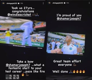Chris Gayle hailed Joseph on Instagram Chris Gayle hailed Joseph on Instagram
