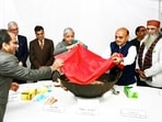 Finance minister Nirmala Sitharaman at the halwa ceremony to mark the commencement of the final stage of preparations for Interim Union Budget 2024 in New Delhi on January 24. (PTI) Finance minister Nirmala Sitharaman at the halwa ceremony to mark the commencement of the final stage of preparations for Interim Union Budget 2024 in New Delhi on January 24. (PTI)