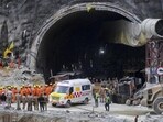 The entrance of the Silkyara-Barkot Tunnel where workers were trapped in November. The entrance of the Silkyara-Barkot Tunnel where workers were trapped in November.