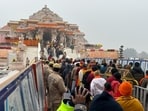 Devotees out the Ram Temple in Ayodhya.