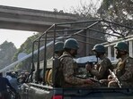 Pak forces at the site of the militant attack.