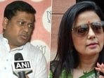 West Bengal Bharatiya Janata Party president Sukanta Majumdar and Trinamool Congress leader Mahua Moitra. 