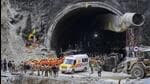 The entrance of the Silkyara-Barkot Tunnel during the ongoing rescue operation for the trapped workers in November (PTI)