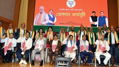 Guwahati, Jan 28 (ANI): Former Congress Leader Bismita Gogoi, former AASU President Dipanka Kumar Nath, former Assam Youth Congress President Angkita Dutta and others join Bharatiya Janata Party (BJP) in the presence of Assam BJP President Bhabesh Kalita, senior party leader Pijush Hazarika and other dignitaries, at the party State office, in Guwahati on Sunday. (ANI Photo) (Pitamber Newar) Guwahati, Jan 28 (ANI): Former Congress Leader Bismita Gogoi, former AASU President Dipanka Kumar Nath, former Assam Youth Congress President Angkita Dutta and others join Bharatiya Janata Party (BJP) in the presence of Assam BJP President Bhabesh Kalita, senior party leader Pijush Hazarika and other dignitaries, at the party State office, in Guwahati on Sunday. (ANI Photo) (Pitamber Newar)