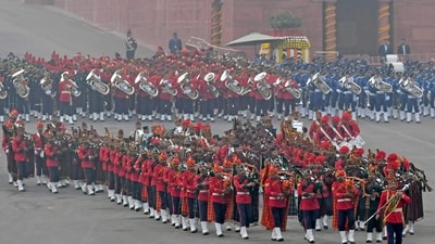 The Raisina Hills in the heart of the national capital echoed with captivating and foot-tapping Indian tunes played by military and paramilitary bands. (X/@rashtrapatibhavn) The Raisina Hills in the heart of the national capital echoed with captivating and foot-tapping Indian tunes played by military and paramilitary bands. (X/@rashtrapatibhavn)