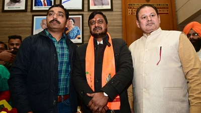 BJP candidate Manoj Sonkar after winning the Chandigarh mayoral elections. (Ravi Kumar/Hindustan Times)