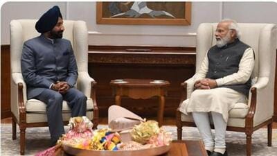 Chandigarh University founder-chancellor Satnam Singh Sandhu with Prime Minister Narendra Modi. Sandhu was on Tuesday nominated to the Rajya Sabha. (X) Chandigarh University founder-chancellor Satnam Singh Sandhu with Prime Minister Narendra Modi. Sandhu was on Tuesday nominated to the Rajya Sabha. (X)