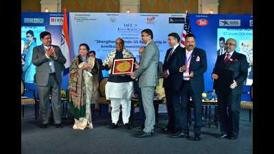 Defence minister Rajnath Singh at the IACC conference in New Delhi. (HT Photo) Defence minister Rajnath Singh at the IACC conference in New Delhi. (HT Photo)