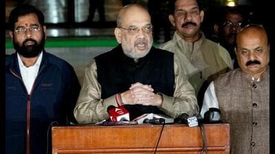 In 2022, Amit Shah organised a meeting of the then chief ministers of Karnataka and Maharashtra in New Delhi (PTI) In 2022, Amit Shah organised a meeting of the then chief ministers of Karnataka and Maharashtra in New Delhi (PTI)