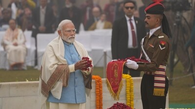 In a post on X, PM Modi said, "I pay homage to Pujya Bapu on his Punya Tithi." (AP) In a post on X, PM Modi said, "I pay homage to Pujya Bapu on his Punya Tithi." (AP)