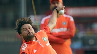 India's Kuldeep Yadav during a practice session (PTI) India's Kuldeep Yadav during a practice session (PTI)