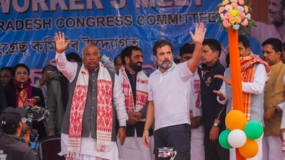 Congress president Mallikarjun Kharge with party leader Rahul Gandhi. (PTI file photo) Congress president Mallikarjun Kharge with party leader Rahul Gandhi. (PTI file photo)