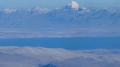 The Kailash Mansarovar seen from the flight. First mountain flight to Kailash Mansarovar takes off from Nepalgunj (PTI Photo) The Kailash Mansarovar seen from the flight. First mountain flight to Kailash Mansarovar takes off from Nepalgunj (PTI Photo)