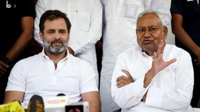 Rahul Gandhi and Nitish Kumar in Delhi last year. (ANI)