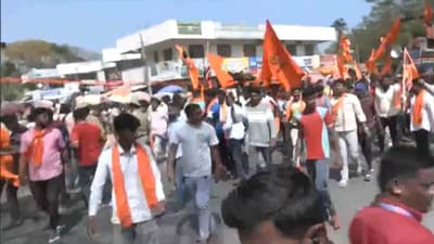 Protests continued in Mandya over the Lord Hanuman flag row. (ANI) Protests continued in Mandya over the Lord Hanuman flag row. (ANI)
