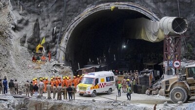 The entrance of the Silkyara-Barkot Tunnel where workers were trapped in November. (File)