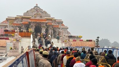 Devotees out the Ram Temple in Ayodhya. (HT) Devotees out the Ram Temple in Ayodhya. (HT)