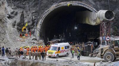 The entrance of the Silkyara-Barkot Tunnel during the ongoing rescue operation for the trapped workers in November (PTI)