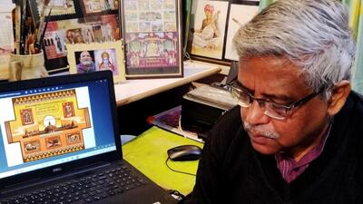 Veteran stamp artist Sankha Samanta. (HT photo) Veteran stamp artist Sankha Samanta. (HT photo)