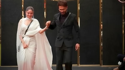 Ankita Lokhande and Vicky Jain on Bigg Boss 17 sets. Ankita Lokhande and Vicky Jain on Bigg Boss 17 sets.