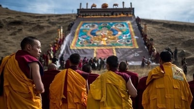The festival begins on the new moon day, which signifies the start of the first month in the Tibetan calendar. In Tibetan, it is known as "Gyalpo Losar," translating to "King's New Year." (AFP) The festival begins on the new moon day, which signifies the start of the first month in the Tibetan calendar. In Tibetan, it is known as "Gyalpo Losar," translating to "King's New Year." (AFP)