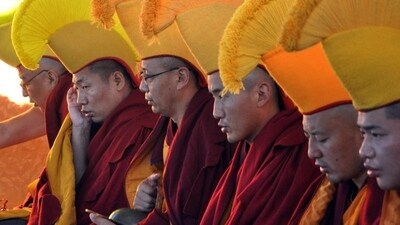 During the festival, Lama Jogis, who are revered religious figures in Tibetan Buddhism known for their spiritual knowledge, visit each household to offer their wishes for prosperity. (HT Photo/Shyam Sharma)