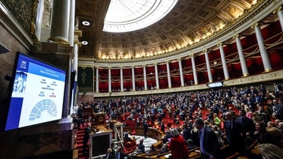 A screen displays the results of a parliamentary vote on the inclusion of abortion into the French Constitution at the National Assembly. (AFP) A screen displays the results of a parliamentary vote on the inclusion of abortion into the French Constitution at the National Assembly. (AFP)