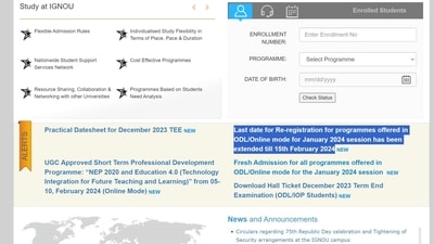 IGNOU re-registration deadline extended for January 2024 session IGNOU re-registration deadline extended for January 2024 session