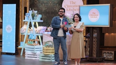 boAt co-founder and Shark Tank India judge Aman Gupta with the contestant Priyasha Saluja. (Instagram/@cinnamonkitchenindia) boAt co-founder and Shark Tank India judge Aman Gupta with the contestant Priyasha Saluja. (Instagram/@cinnamonkitchenindia)