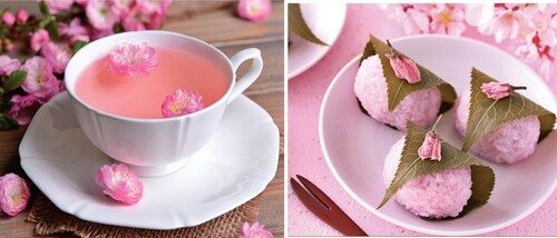 Sakura tea and mochi, the Japanese traditional confectionary, (Shutterstock) Sakura tea and mochi, the Japanese traditional confectionary, (Shutterstock)
