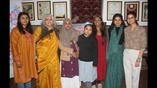 Madhavi Kuckreja (second from left), founder of the festival, with other members of the organising team at a press conference, in Lucknow, on Tuesday (HT Photo)