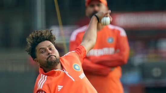 India's Kuldeep Yadav during a practice session (PTI)