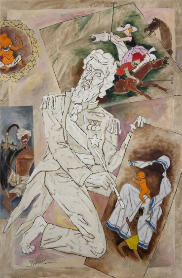 MF Husain's artwork titled Portrait of a Painter, Surrounded by His Own Images. This will be displayed at Booth B-11, DAG. MF Husain's artwork titled Portrait of a Painter, Surrounded by His Own Images. This will be displayed at Booth B-11, DAG.