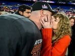 Taylor Swift kisses Kansas City Chiefs tight end Travis Kelce after an AFC Championship NFL football game against the Baltimore Ravens, Sunday, Jan. 28, 2024, in Baltimore. The Kansas City Chiefs won 17-10. Taylor Swift kisses Kansas City Chiefs tight end Travis Kelce after an AFC Championship NFL football game against the Baltimore Ravens, Sunday, Jan. 28, 2024, in Baltimore. The Kansas City Chiefs won 17-10.