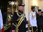 New Malaysian King Sultan Ibrahim Iskandar, front center, walks out after the oath taking ceremony at the National Palace in Kuala Lumpur Wednesday New Malaysian King Sultan Ibrahim Iskandar, front center, walks out after the oath taking ceremony at the National Palace in Kuala Lumpur Wednesday