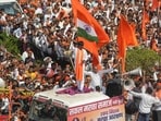 Maratha activist Manoj Jarange Patil and his supporters during their march for reservation, in Navi Mumbai (PTI)