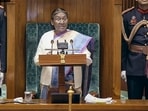 President Droupadi Murmu addresses the joint session of Parliament on the opening day of the Budget session, in New Delhi, Wednesday, Jan. 31, 2024. 