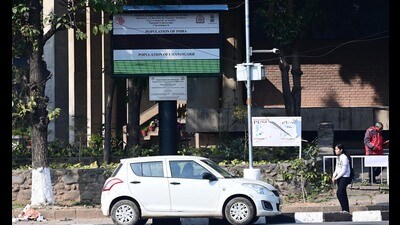 Newly installed population watch in Panjab University campus in Chandigarh is not working on Wednesday. (HT Photo)