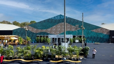 A view of the usual facade at India Art Fair, which houses exhibits from across the world especially South Asia. A view of the usual facade at India Art Fair, which houses exhibits from across the world especially South Asia.