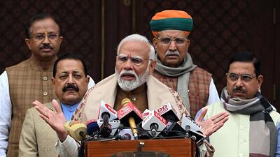 Prime Minister Narendra Modi addresses media persons on the opening day of the Budget Session at Parliament House in Delhi on Wednesday. (Bloomberg) Prime Minister Narendra Modi addresses media persons on the opening day of the Budget Session at Parliament House in Delhi on Wednesday. (Bloomberg)