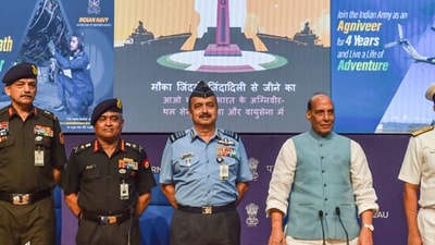 Defence minister Rajnath Singh with the leaders of the armed forces.