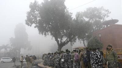 Security personnel deployed near Parliament House complex on Wednesday. (PTI)
