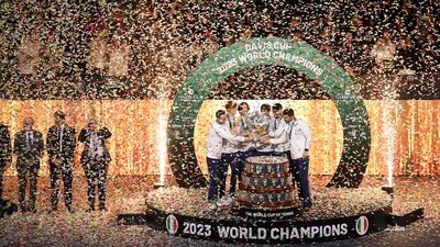 The members of team Italy raise their trophy as they celebrate winning the Davis Cup tennis tournament (AFP) The members of team Italy raise their trophy as they celebrate winning the Davis Cup tennis tournament (AFP)