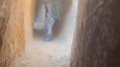 The Dantewada Police released a video of the tunnel spotted by a DRG jawan returning after an operation (Videograb/Chhattisgarh Police) The Dantewada Police released a video of the tunnel spotted by a DRG jawan returning after an operation (Videograb/Chhattisgarh Police)
