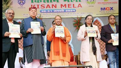 Uttar Pradesh chief minister Yogi Adityanath releases a booklet during the inauguration of Kisan Fair-2024 organized by CSIR-Central Institute of Medicinal and Aromatic Plants (CSIR-CIMAP), in Lucknow on Wednesday. (ANI Photo) Uttar Pradesh chief minister Yogi Adityanath releases a booklet during the inauguration of Kisan Fair-2024 organized by CSIR-Central Institute of Medicinal and Aromatic Plants (CSIR-CIMAP), in Lucknow on Wednesday. (ANI Photo)