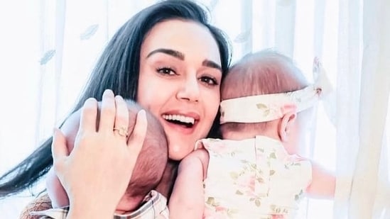 Preity Zinta with her kids.