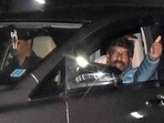 Hemant Soren shows a thumbs up as he reaches Raj Bhavan to submit his resignation as Jharkhand chief minister to governor CP Radhakrishnan in Ranchi on Wednesday.