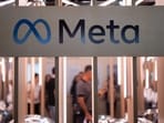 The Meta logo is displayed at the Vivatech show in Paris,