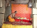 Hindu priest offering prayers at Vyas ka Tahkhana on Thursday.
