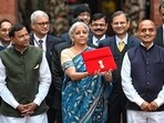 Nirmala Sitharaman outside the finance ministry on Thursday -- ahead of the presentation of Budget 2024.